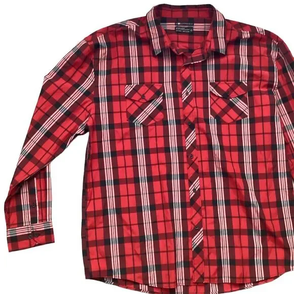 9K Clothing Men's L Red Plaid Long Sleeve Button-Up Shirt Casual - Picture 2 of 6